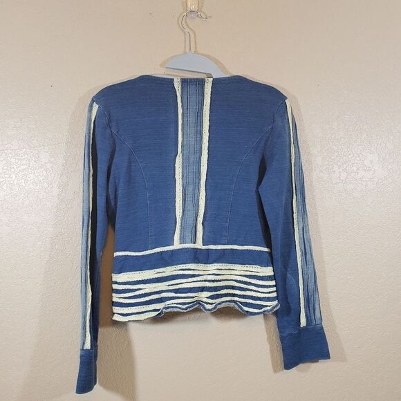 Freda Five Beaded Stretch Denim Boho Art to Wear Distressed Jacket - Picture 5 of 10